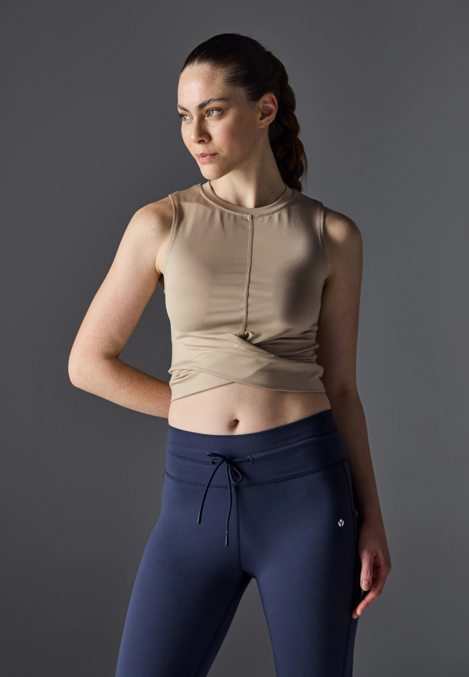 CROPPED SLEEVELESS TOP WITH WRAP FRONT - Top - Beige 3 CROPPED SLEEVELESS TOP WITH WRAP FRONT - Top - Beige