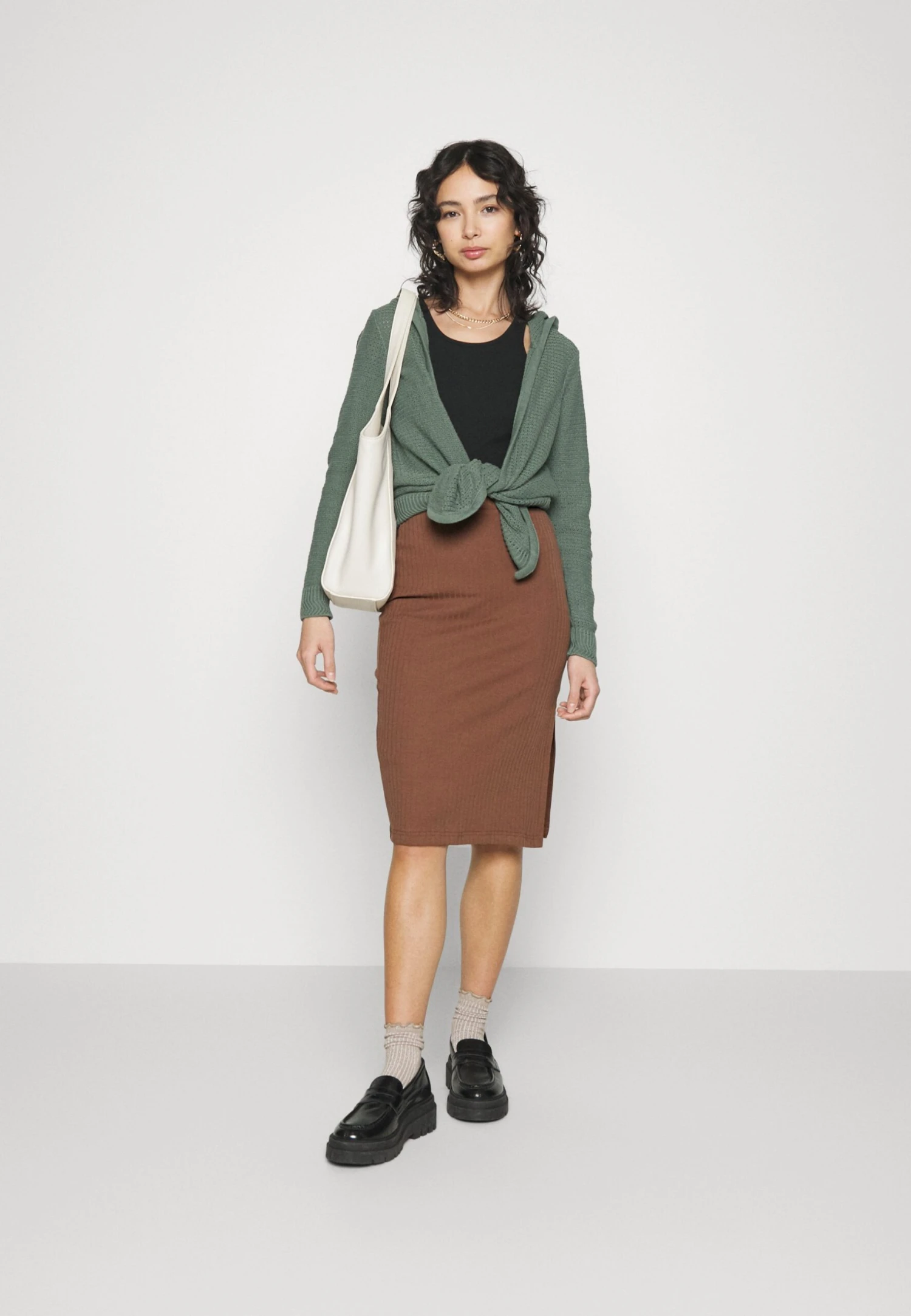 Pencil Skirt With Slit - Kokerrok - Brown 4 Pencil Skirt With Slit - Kokerrok - Brown - Afbeelding 2