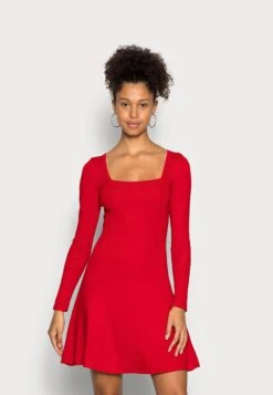 Even&Odd Eckiger Ausschnitt Mini Strickkleid - Gebreide Jurk - Red