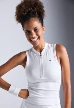 SLEEVELESS TENNIS TOP WITH 1/2 ZIP & BACK CUT OUT - Top - White