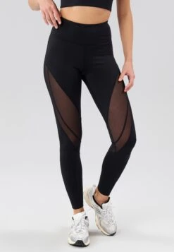 FULL LENGTH HIGH RISE LEGGINGS WITH MESH PANELS - Tights - Black