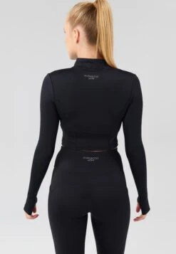 CROPPED HIGH NECK LONG SLEEVE TOP WITH 1/2 ZIP &THUMB HOLES - Longsleeve - Black -Even-Odd Winkel 7ae1bf810dc14afb9605f8f9eb3b2a1f