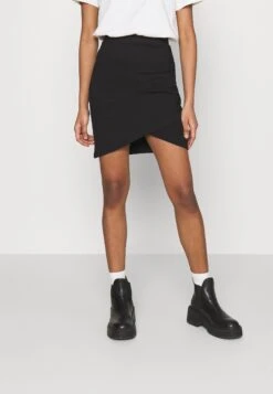 Even&Odd Asymetric Overlap Wrap Mini High Waisted Skirt - Kokerrok - Black
