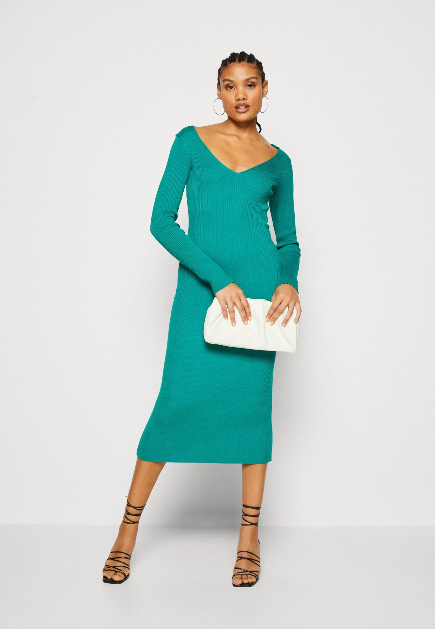 Even&Odd V Ausschnitt Midi Bodycon Strickkleid - Etui-Jurk - Green 4 Even&Odd V Ausschnitt Midi Bodycon Strickkleid - Etui-Jurk - Green - Afbeelding 2