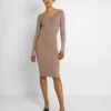 Even&Odd V Ausschnitt Ripp Mini Strickkleid - Etui-Jurk - Taupe -Even-Odd Winkel b6e492f6b4c746c1a67468d1e7cfaa2f