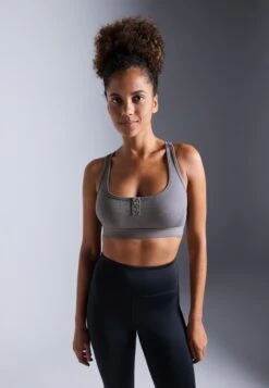 LIGHT SUPPORT FINE RIBBED SPORTS BRA WITH RACER BACK - Sport-bh Met Medium Support - Dark Grey