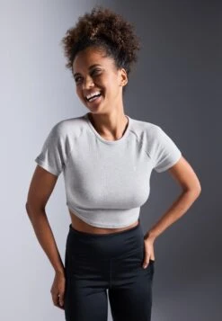 ESSENTIAL CROPPED FINE RIB T SHIRT - T-shirt Basic - Light Grey