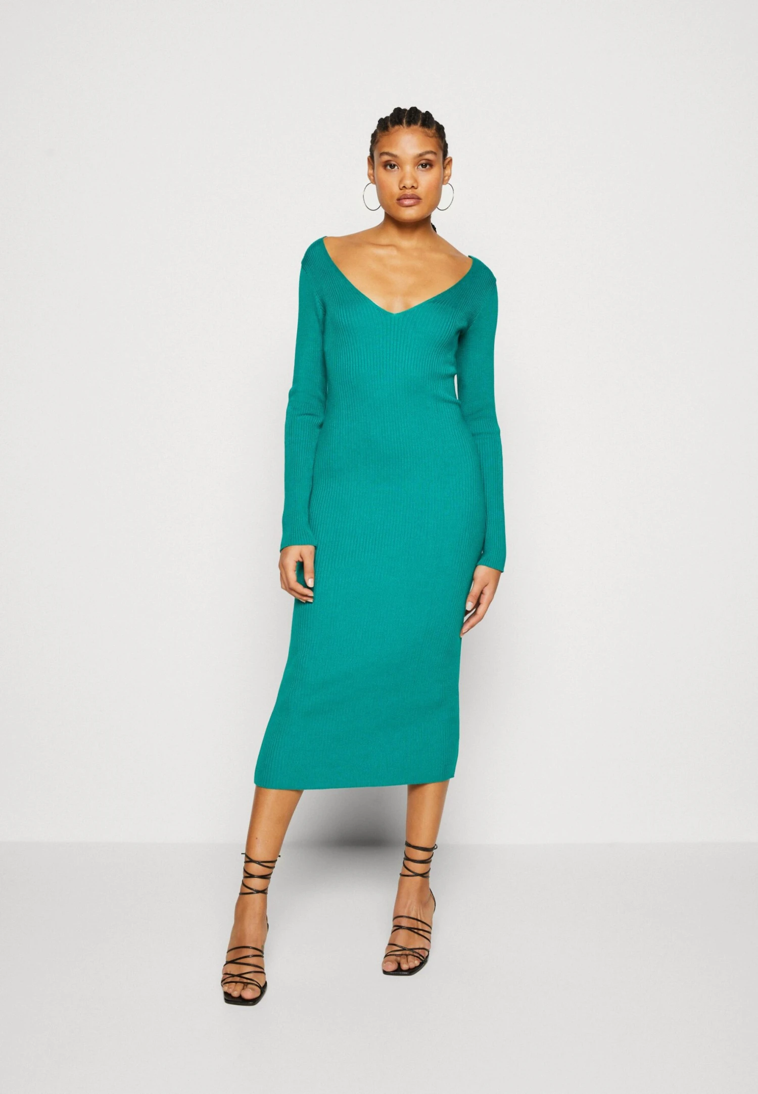 Even&Odd V Ausschnitt Midi Bodycon Strickkleid - Etui-Jurk - Green 3 Even&Odd V Ausschnitt Midi Bodycon Strickkleid - Etui-Jurk - Green